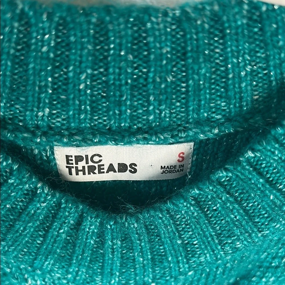 Epic Threads Teal shimmering Cable Knit Sweater with Mock Turtleneck